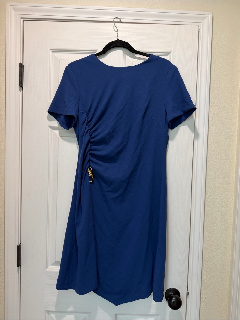 Donna Karan Royal Blue Short-Sleeve Dress with Side Ring Detail